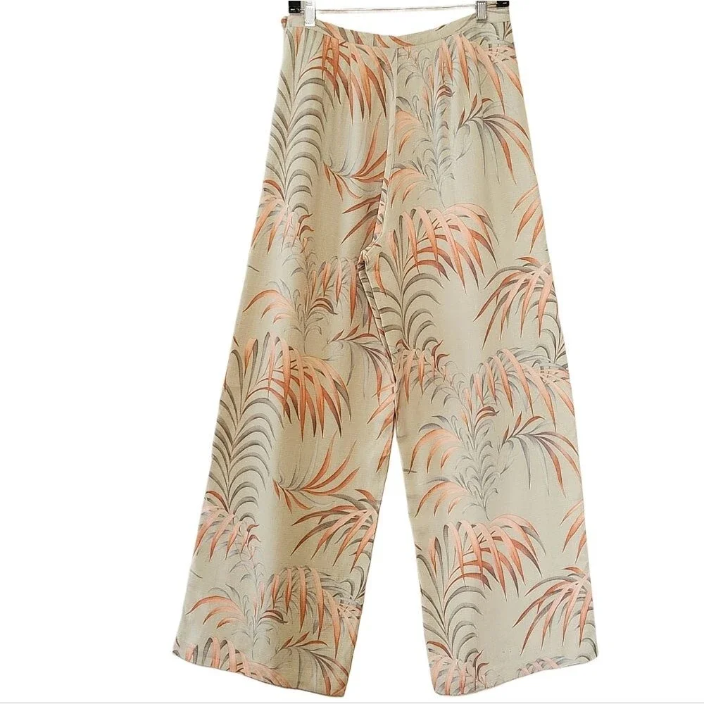 Tommy Bahama Silk Tropical Palazzo Wide Leg Pant Women's 8 Green Resort Wear